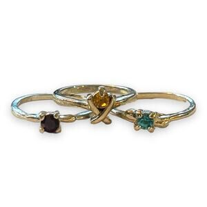 Silver 3 Ring Lot With Gemstones Size 5-6